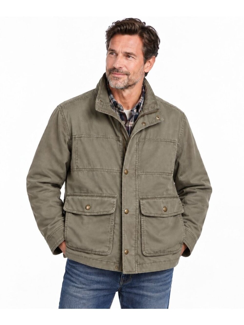 L.L. Bean Mens Olive Army Green Utility Chore Coat Jacket size large Gorpcore